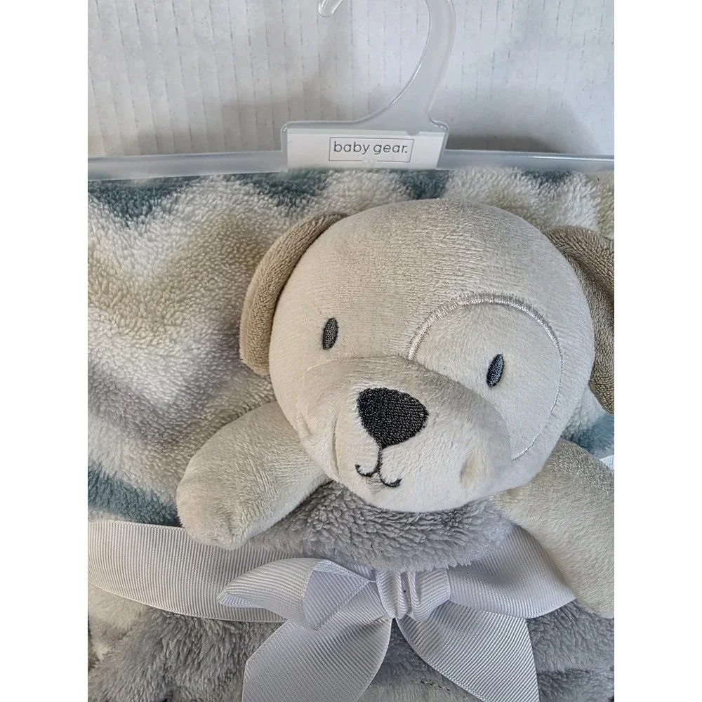 Baby‎ Gear Grey Tan Puppy Dog Still Growing Lovey Chevron Stripe Blanket Set NEW